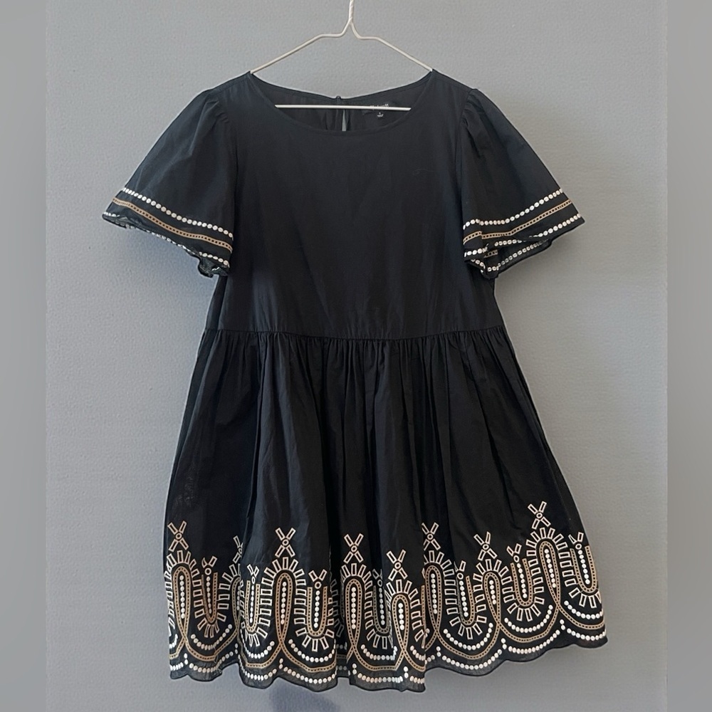 Madewell Eyelet Mini Dress Black Embroidered Puff Sleeve Cotton Size S